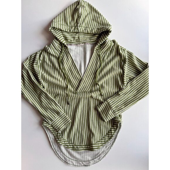PILCRO Wharfside Green Striped Cotton Terry V-Neck Hooded Sweatshirt, Size S - Picture 5 of 14